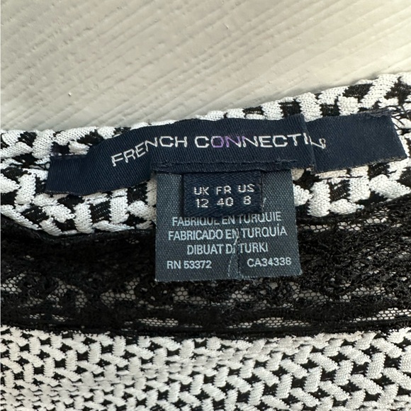 French Connection | Deep V Peplum Bottom | Black and White dress w lace | size 8 - Picture 3 of 6